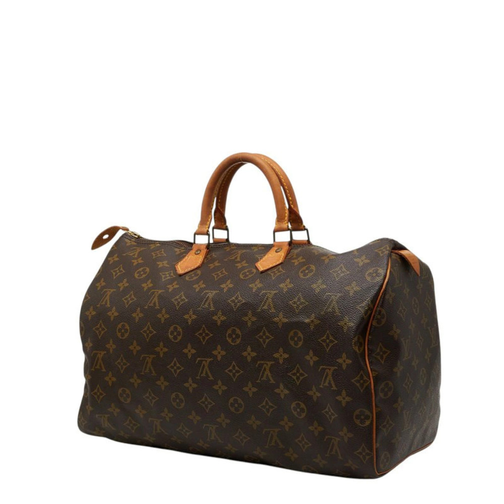 Louis Vuitton Leather Travel Brown Monogram Speedy Handbag Bag Boston Brown